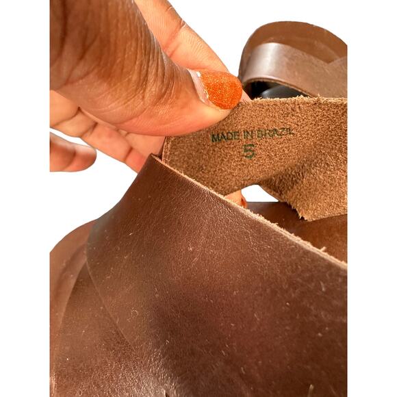 KorksKork-Ease Casual Brown Leather Slip On Open Toe Wedge Sandal Size 5 - Picture 2 of 7